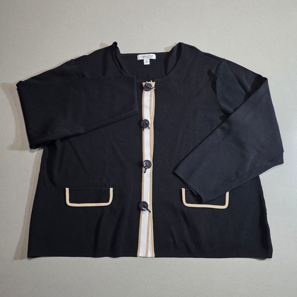 Coldwater Creek Womens 3X Black Cardigan Sweater Contrast Trim Toggle Buttons